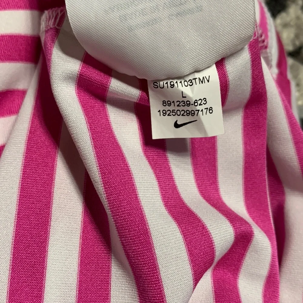 Nike Pink and White Striped Polo Shirt